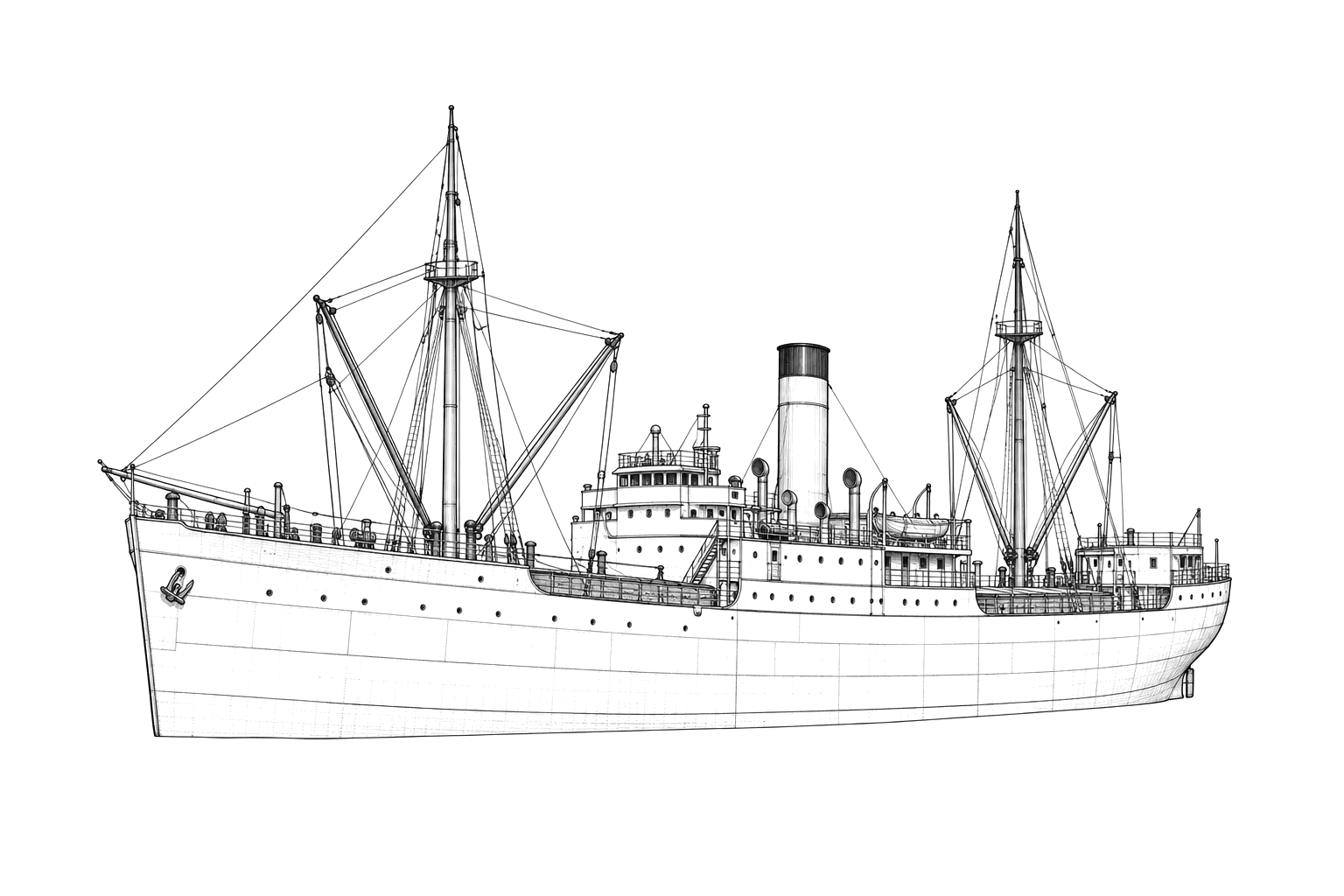 Engraved line drawing of the Velma Lykes