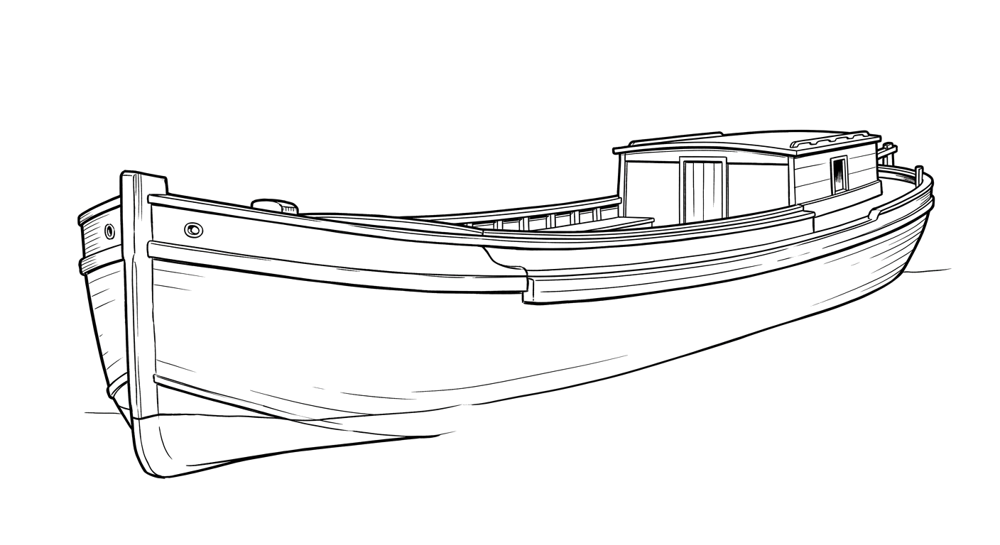 Engraved line drawing of the Hammondsport Canal Boat