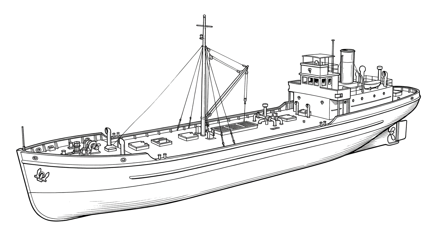 Engraved line drawing of the USS YOG-42