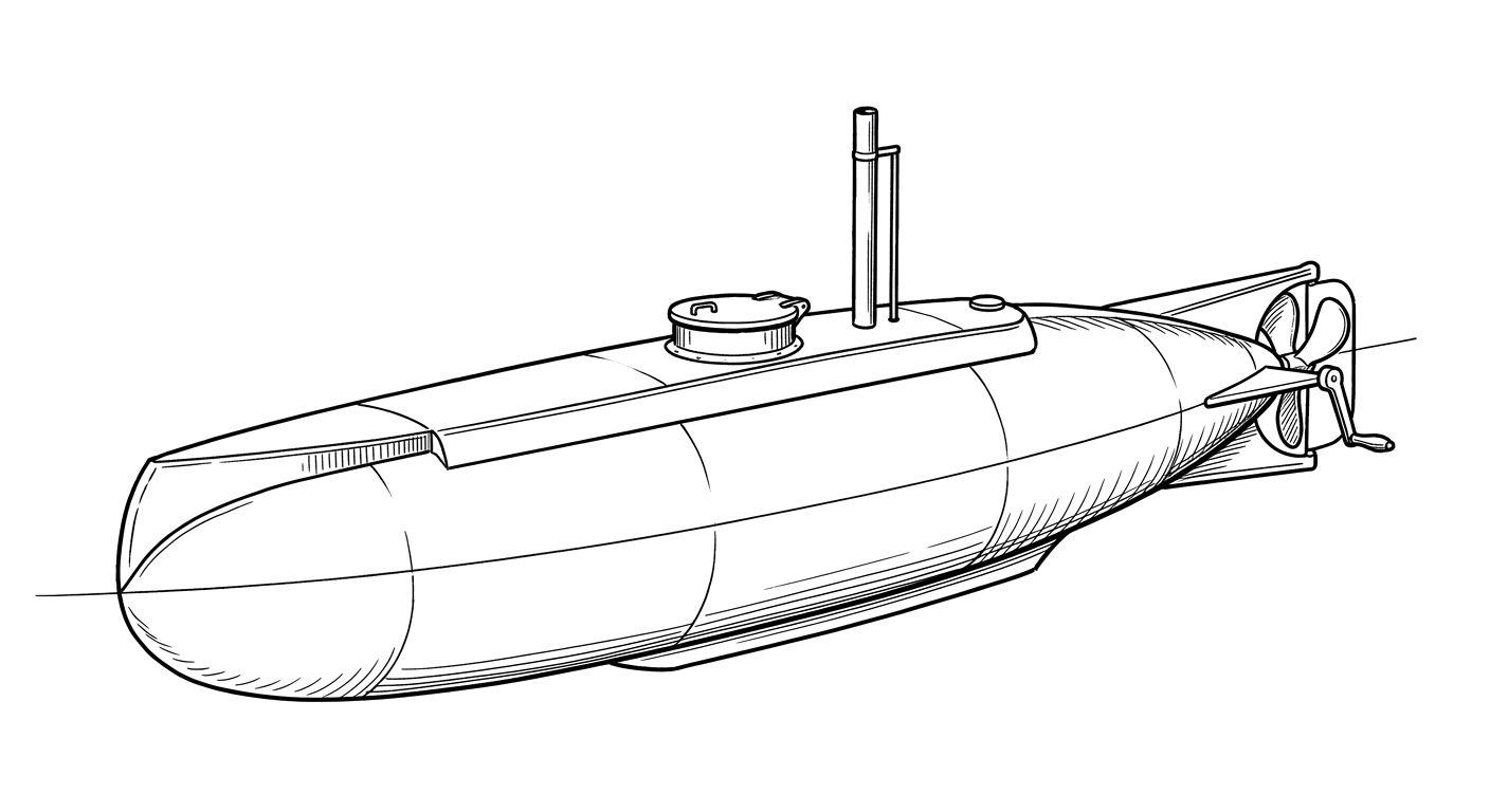 Engraved line drawing of the USS Alligator
