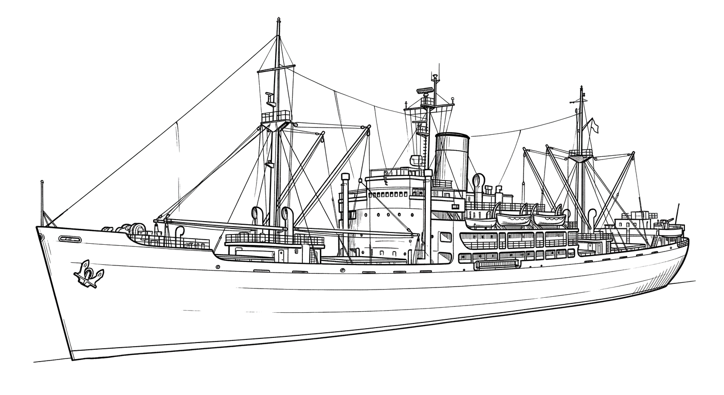 Engraved line drawing of the USTS Texas Clipper
