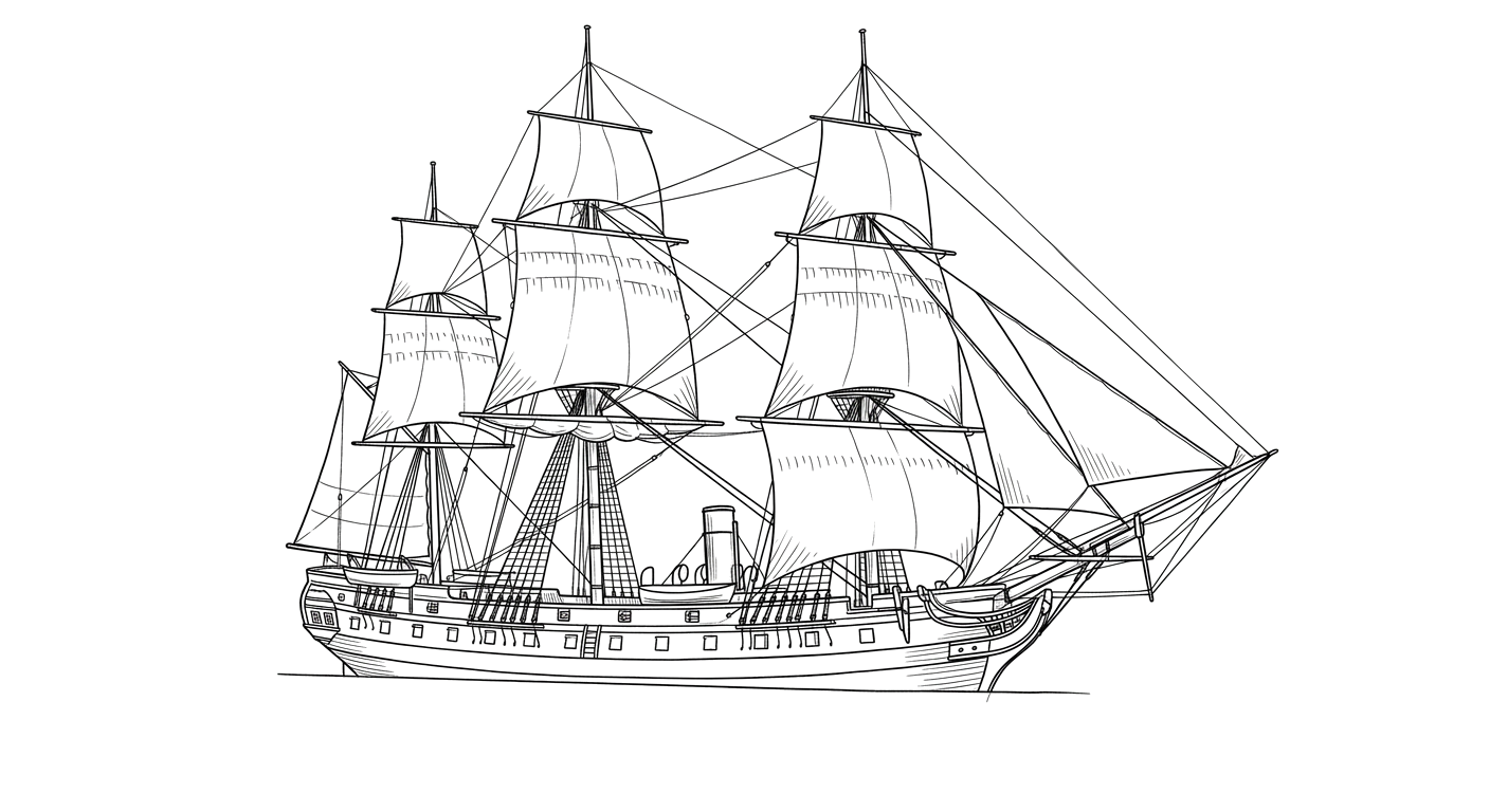 Engraved line drawing of the HMS Southampton