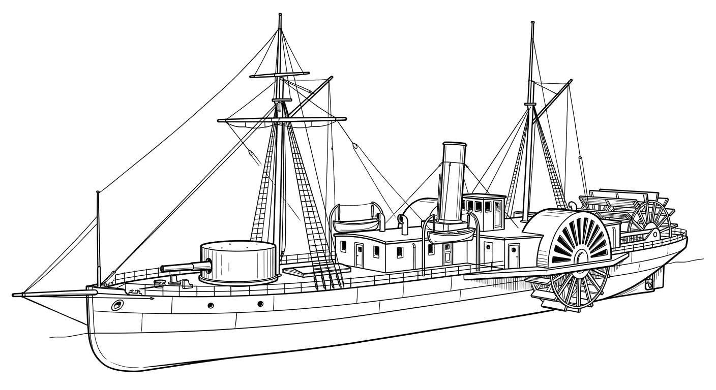 Engraved line drawing of the USS Osage