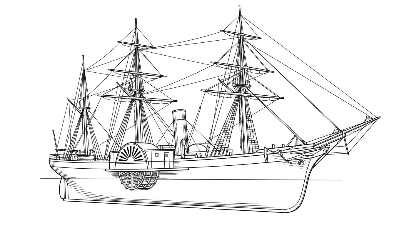Engraved line drawing of the RMS Forth