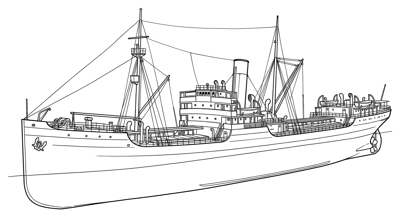 Engraved line drawing of the SS Emidio