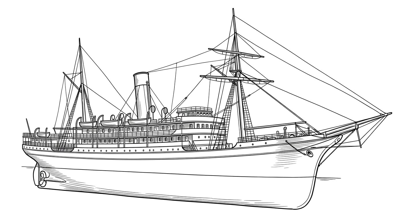 Engraved line drawing of the SS City of Rio de Janeiro