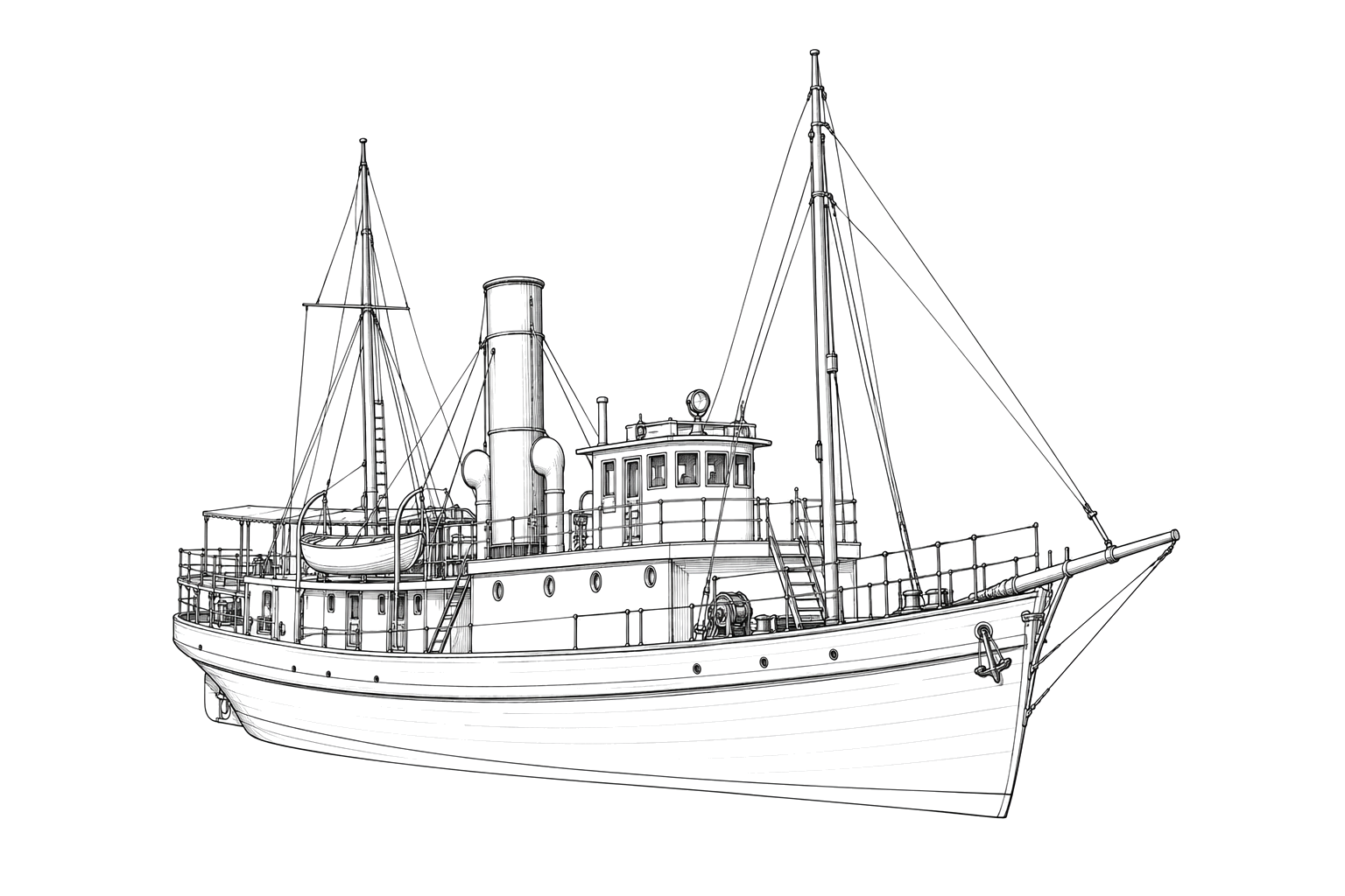 Engraved line drawing of the USS Ida