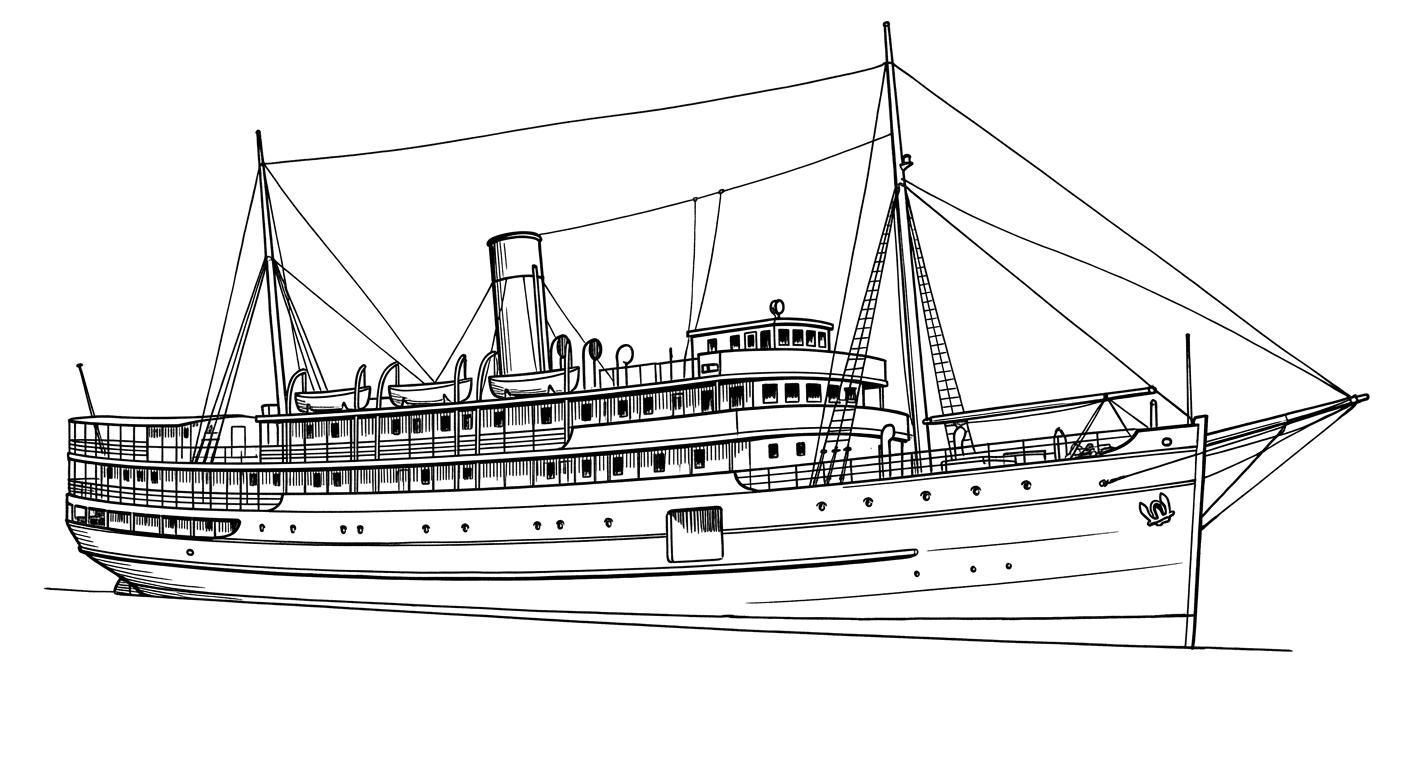 Engraved line drawing of the SS Princess Sophia