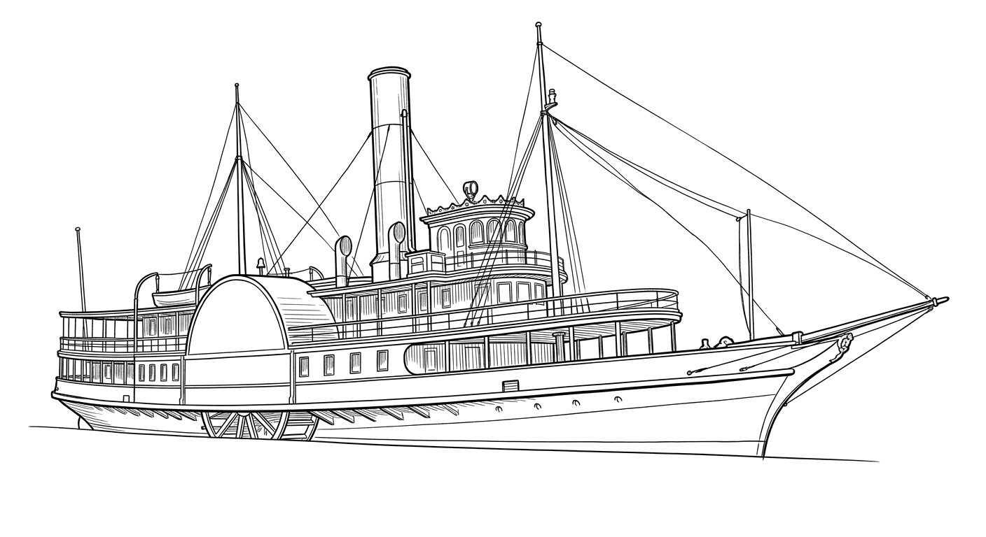 Engraved line drawing of the Ticonderoga