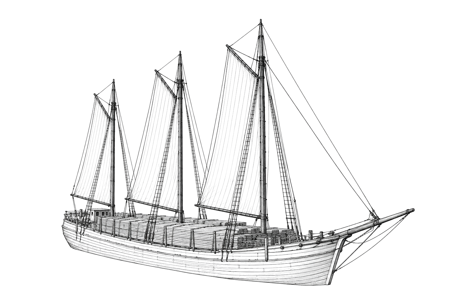 Engraved line drawing of the Annie M. Peterson