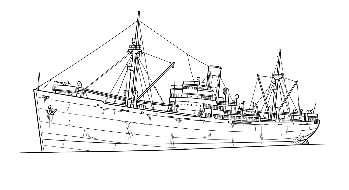 Engraved line drawing of the SS James Longstreet