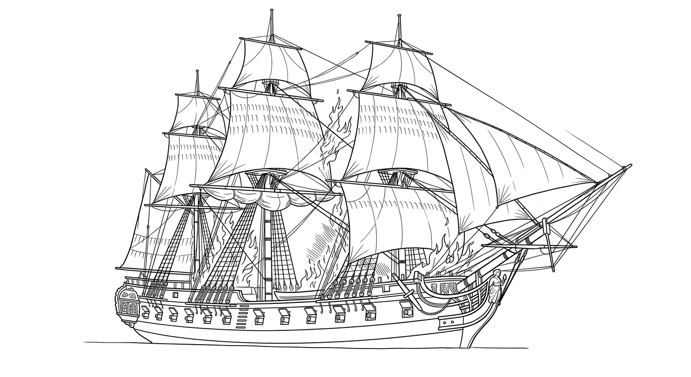 Engraved line drawing of the HMS Charon