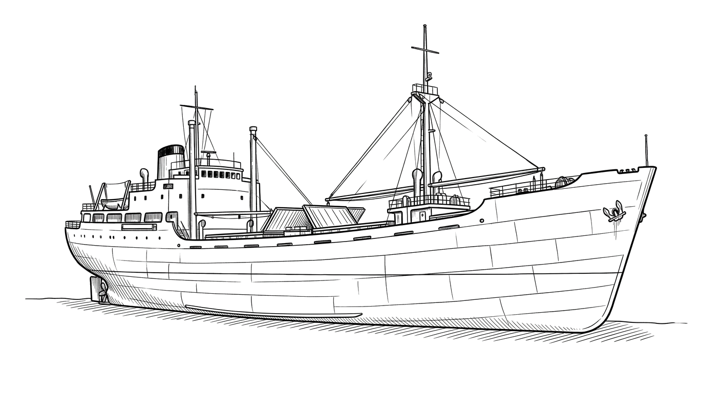 Engraved line drawing of the Sea Tiger