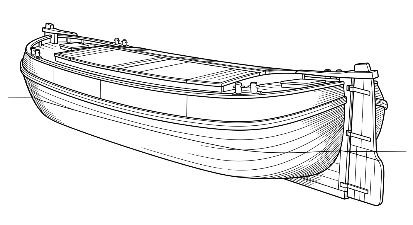 Engraved line drawing of the Unidentified Canal Boat (Cayuga Lake, Aurora)