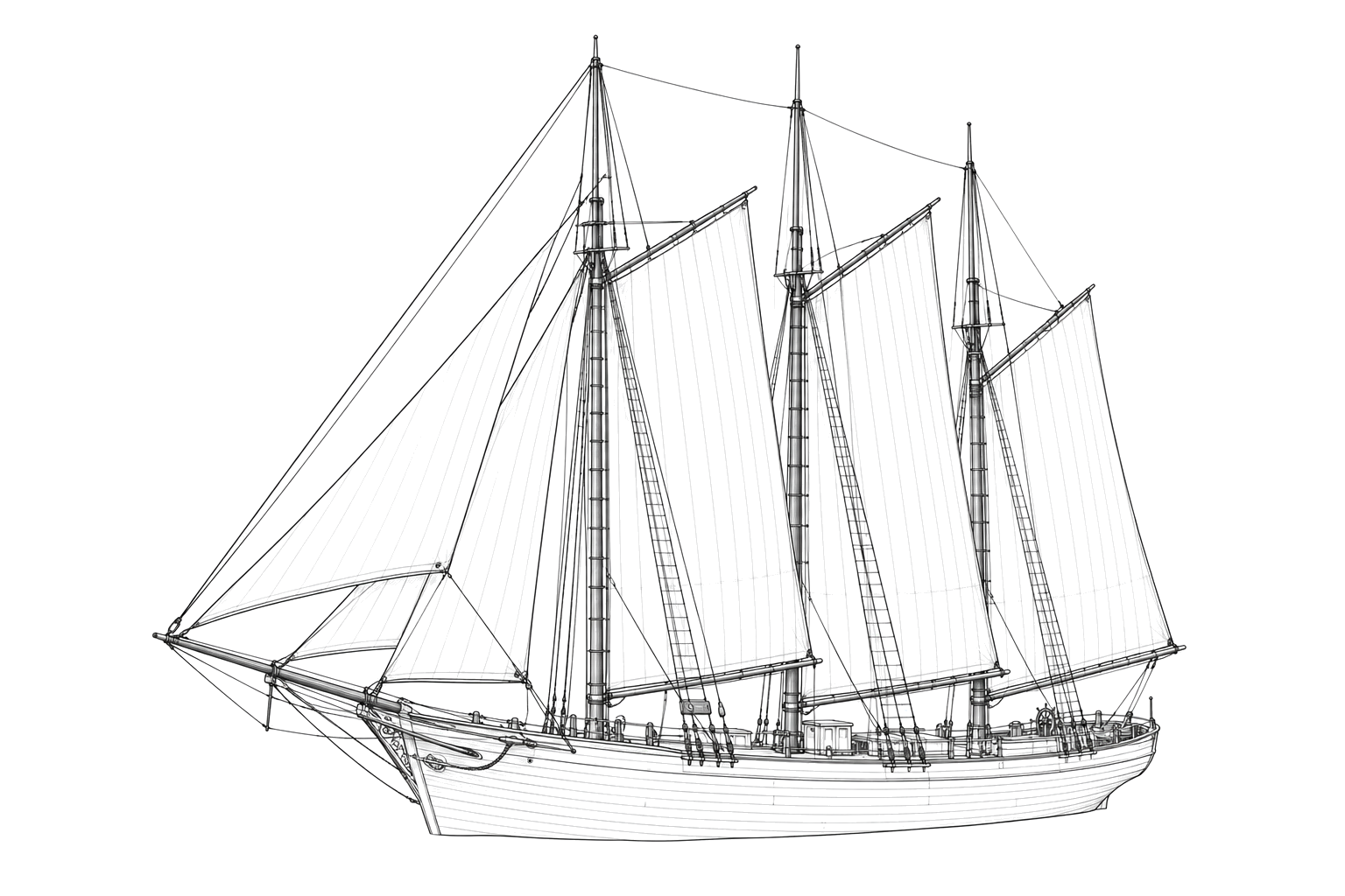 Engraved line drawing of the Queen of the Lakes