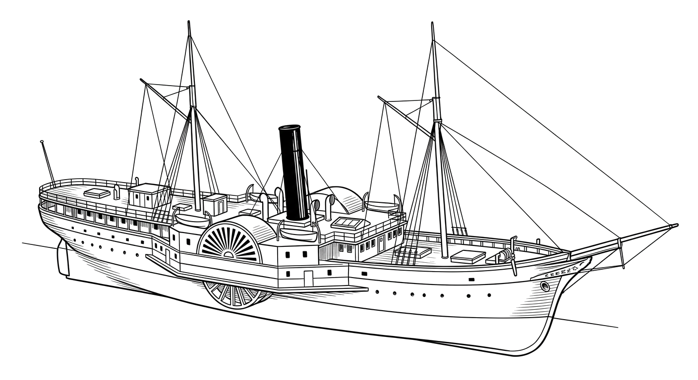 Engraved line drawing of the SS Independence