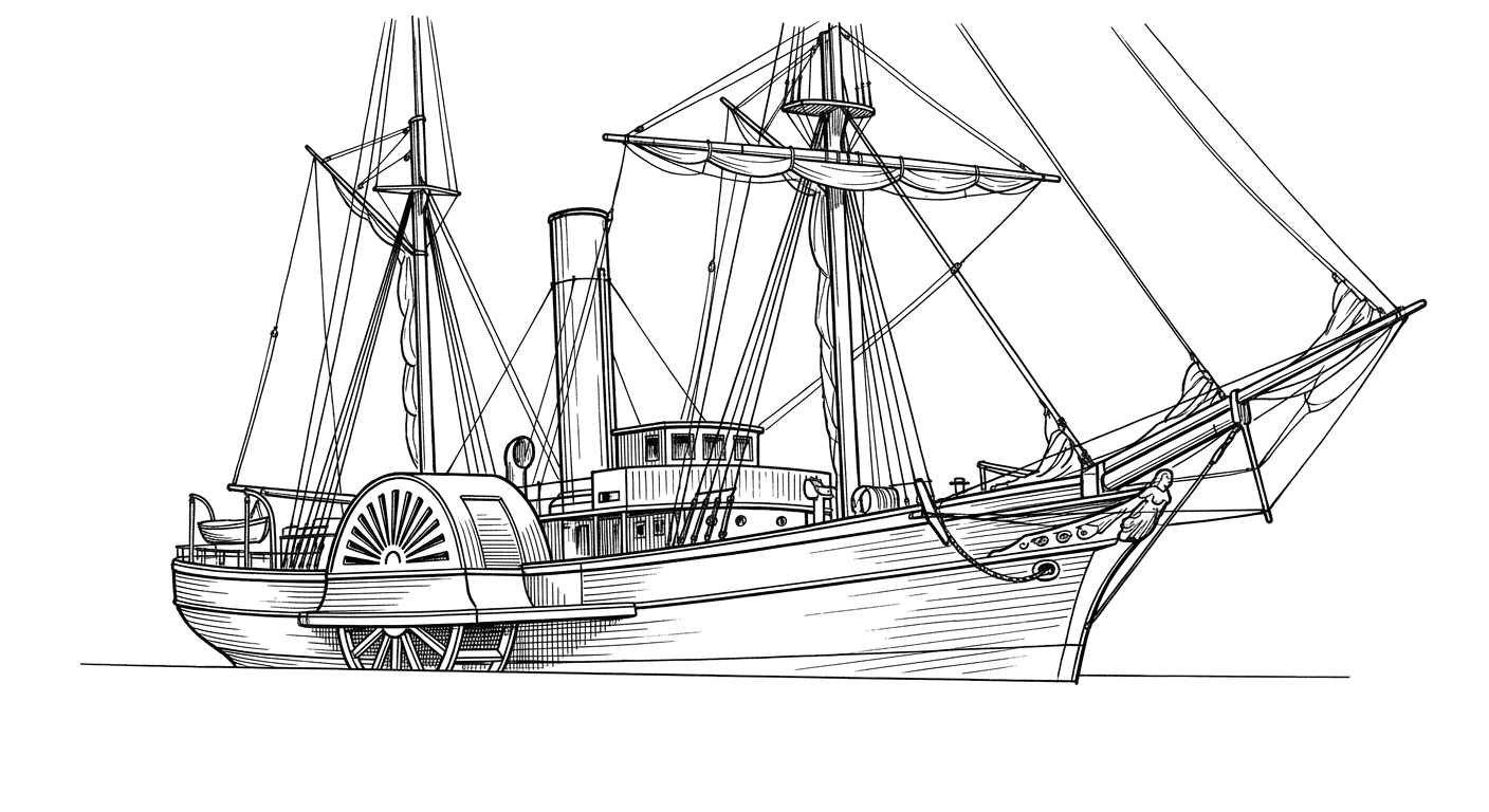 Engraved line drawing of the Black Warrior