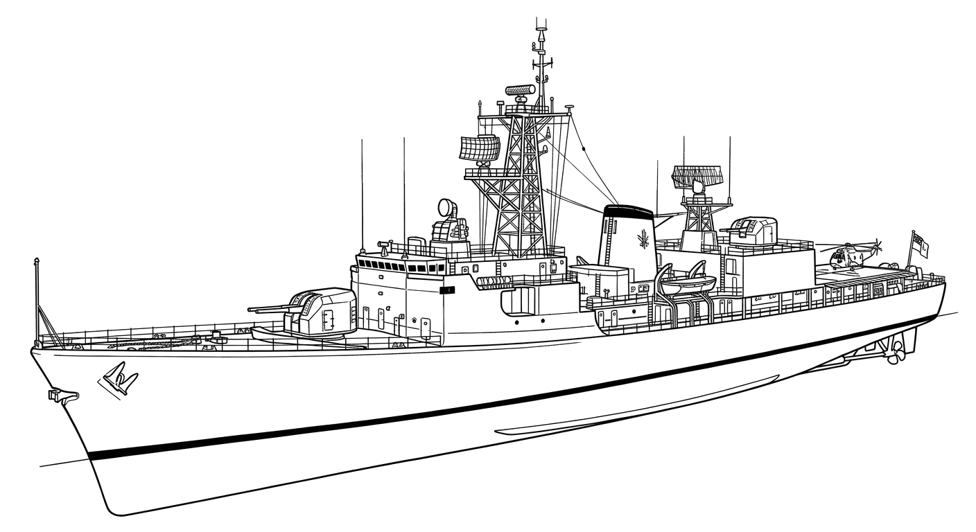 Engraved line drawing of the HMCS Yukon