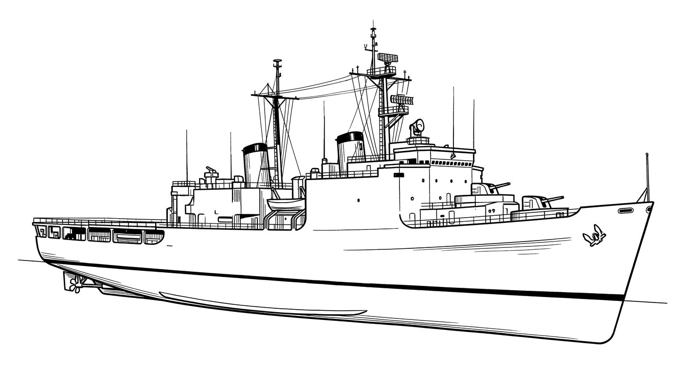 Engraved line drawing of the USS Spiegel Grove