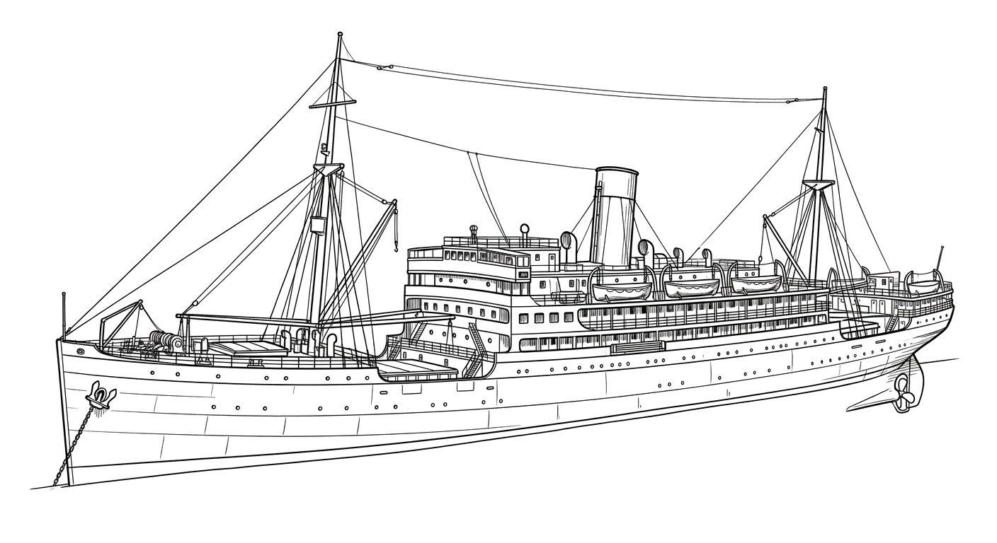 Engraved line drawing of the SS Admiral Benson