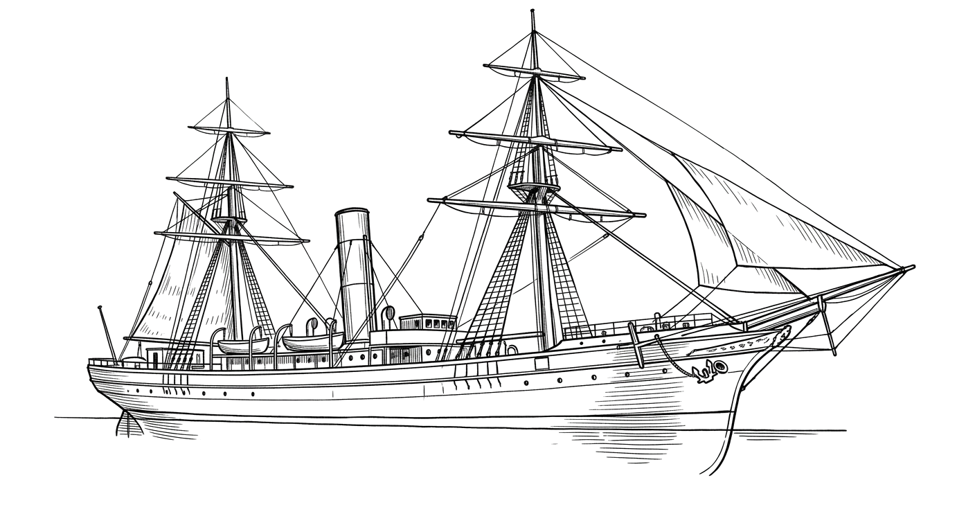 Engraved line drawing of the RMS Bohemian