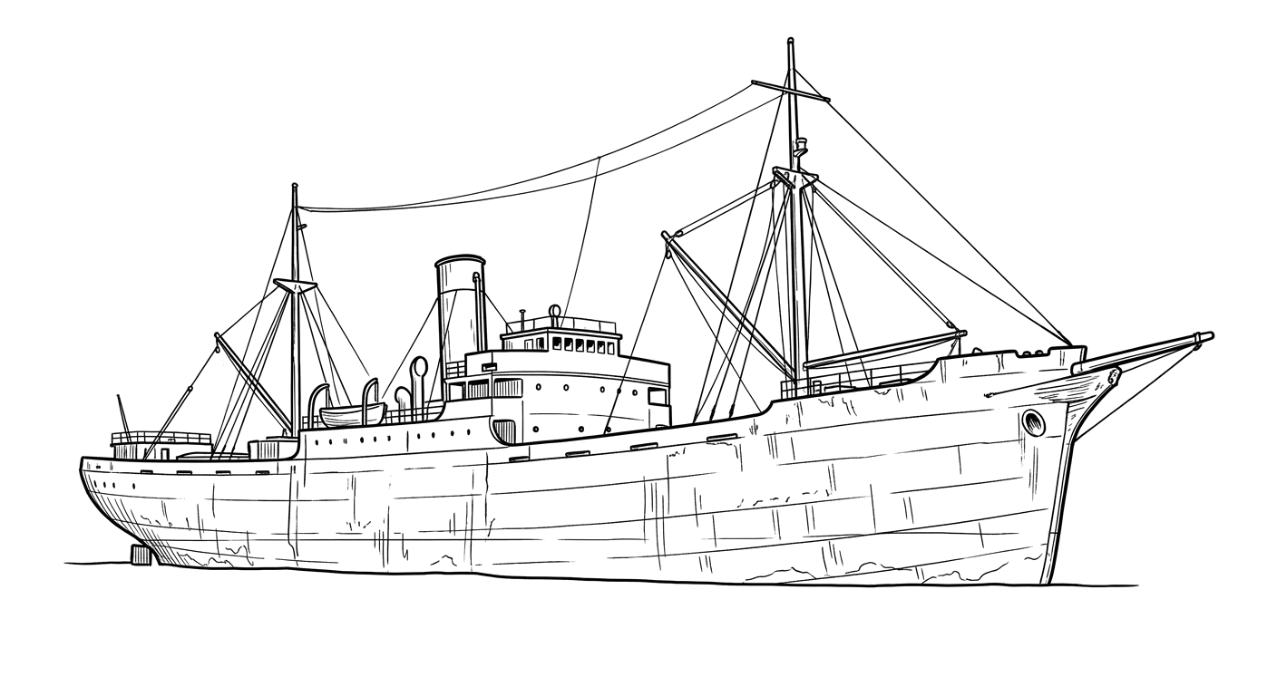 Engraved line drawing of the S.S. William Foster Cowham