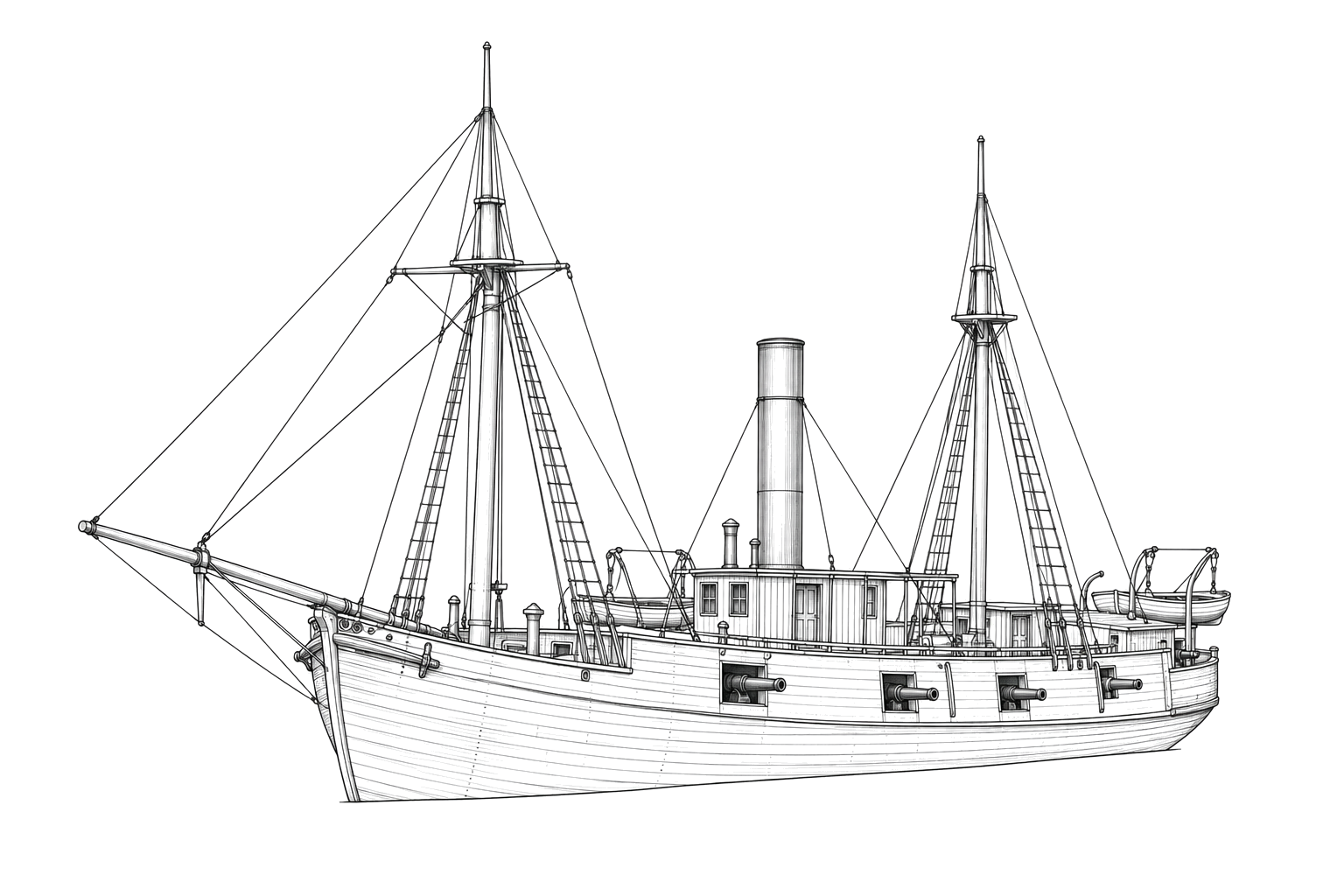 Engraved line drawing of the CSS Drewry