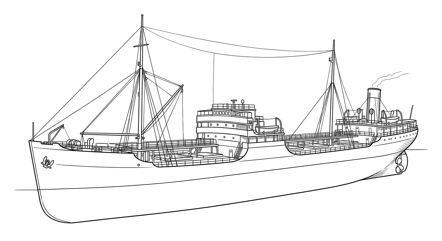Engraved line drawing of the SS Pedernales