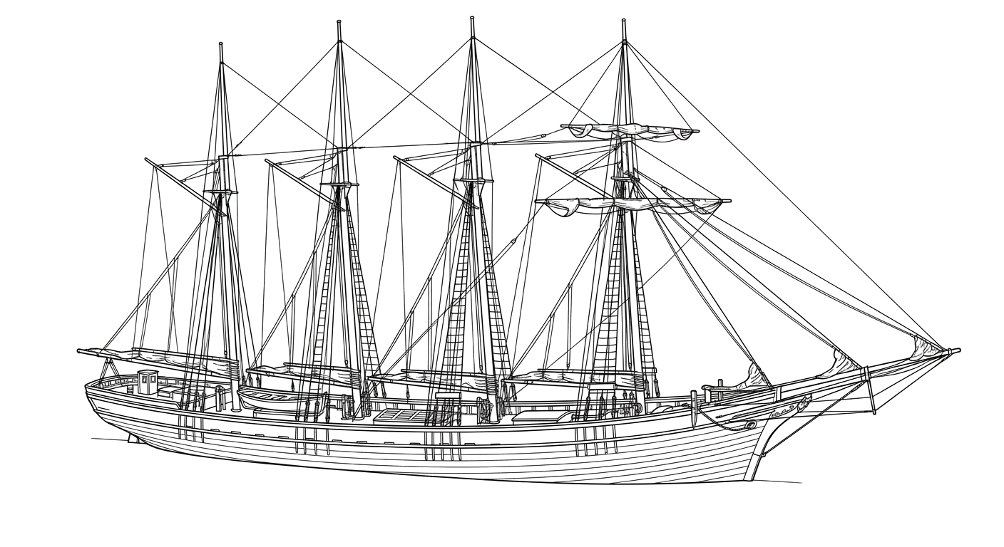 Engraved line drawing of the Sarah B. Lawrence