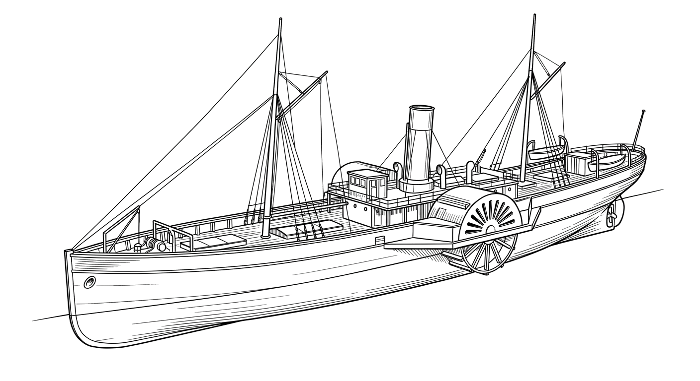 Engraved line drawing of the Flora