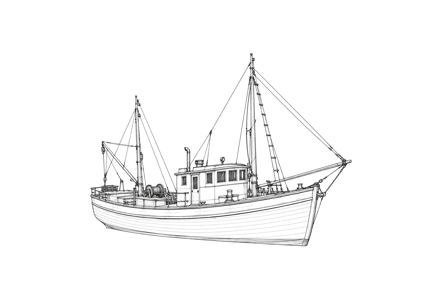 Engraved line drawing of the Virginia and Joan II