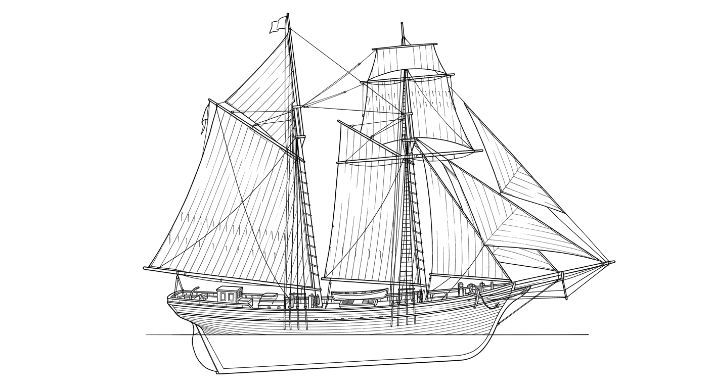 Engraved line drawing of the Nellie P. Downey