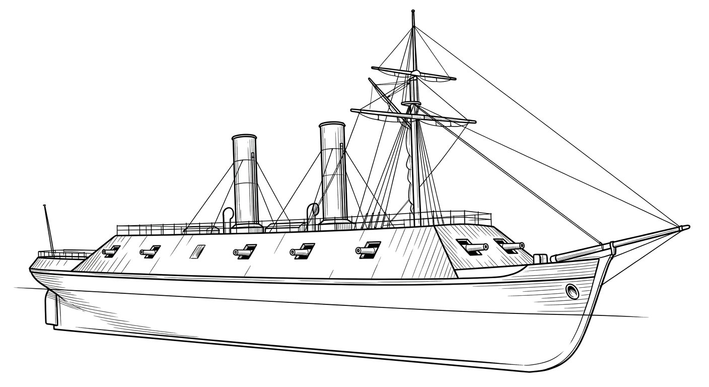 Engraved line drawing of the CSS Fredericksburg