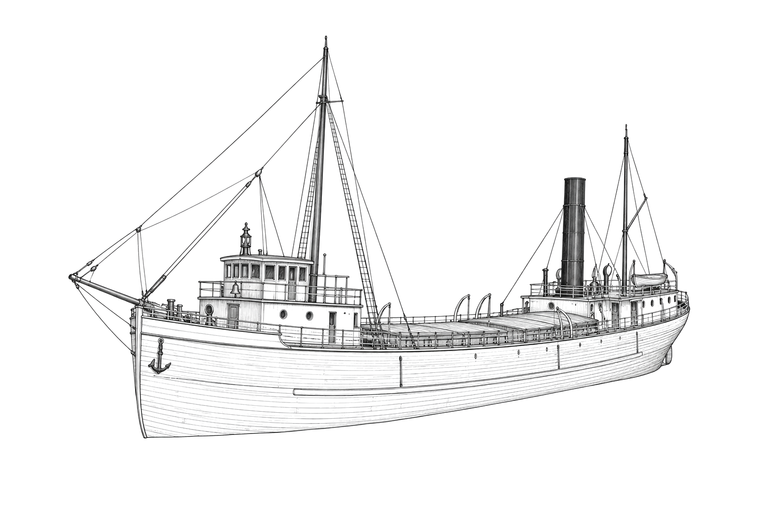Engraved line drawing of the Adella Shores