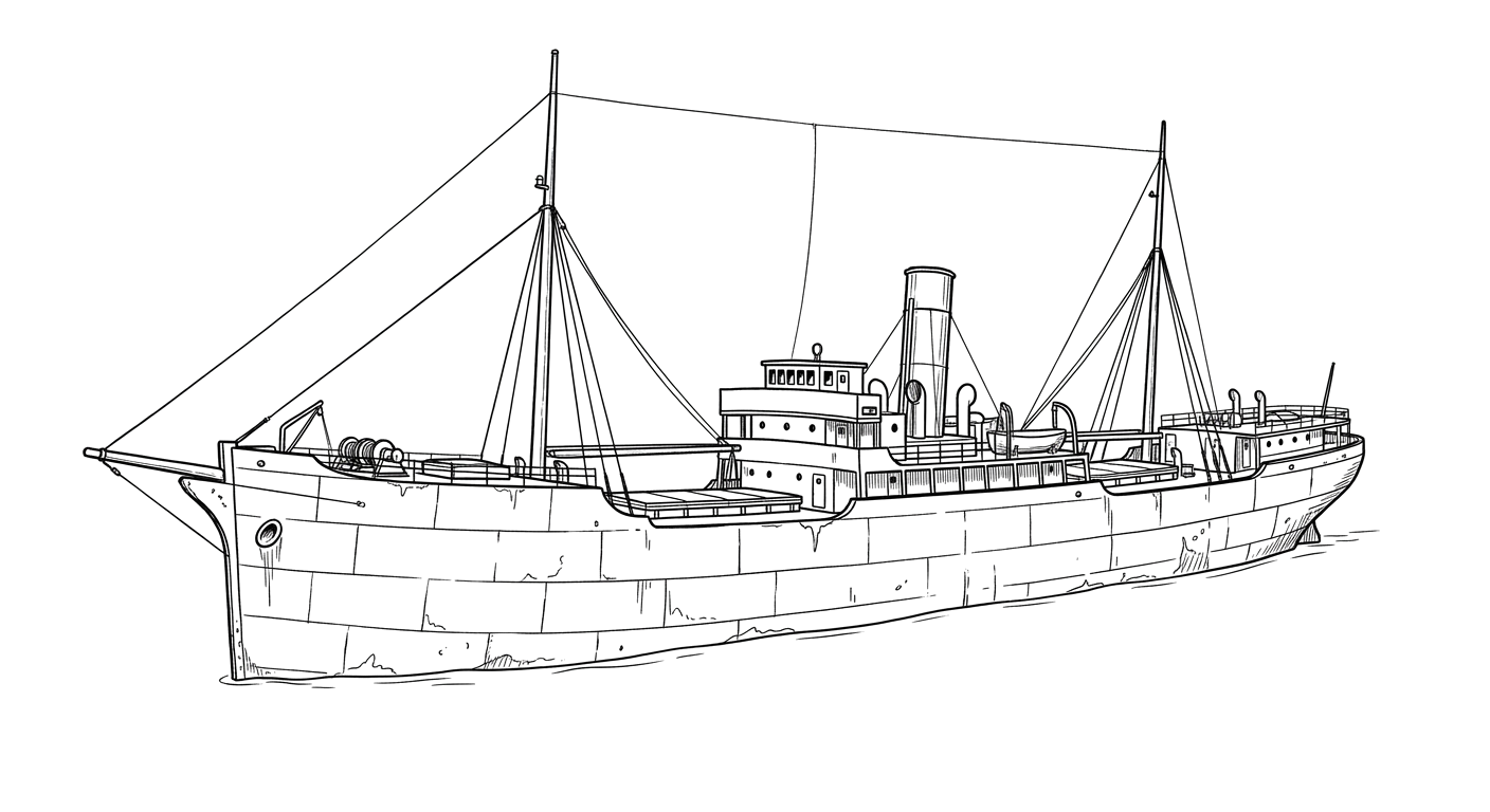 Engraved line drawing of the S.S. Edwin Thatcher