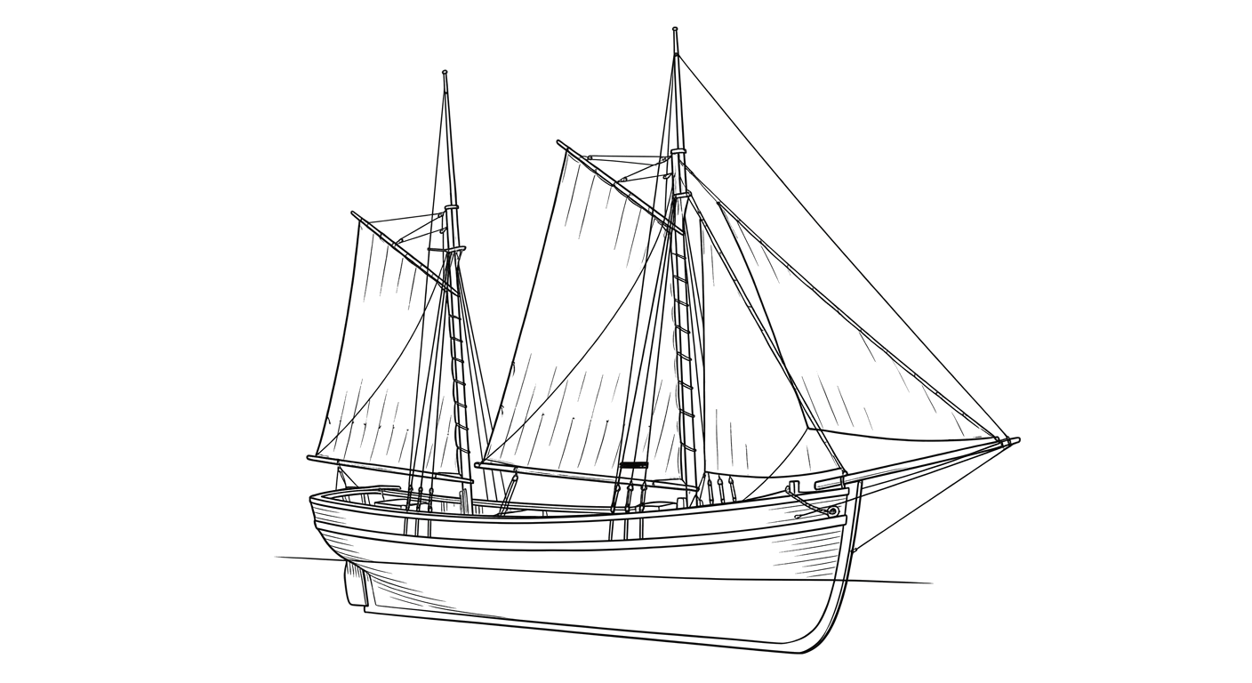 Engraved line drawing of the Sailing Canal Boat Troy (Wreck SS)
