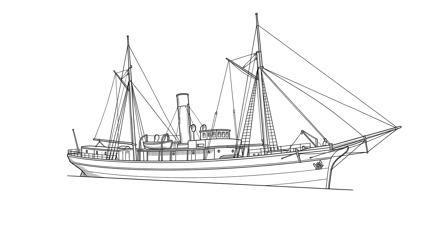 Engraved line drawing of the SS Bertha