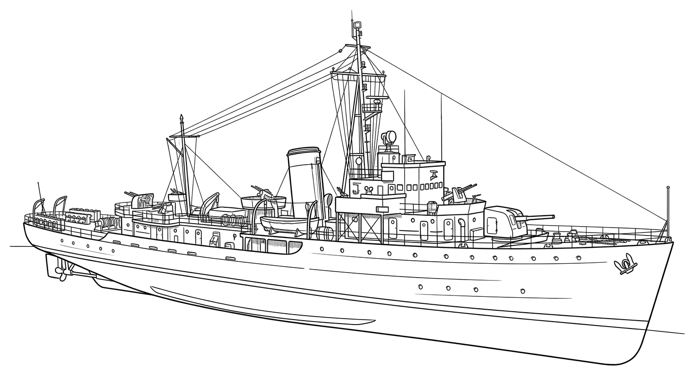 Engraved line drawing of the ARM Cadete Francisco Márquez (C-59)