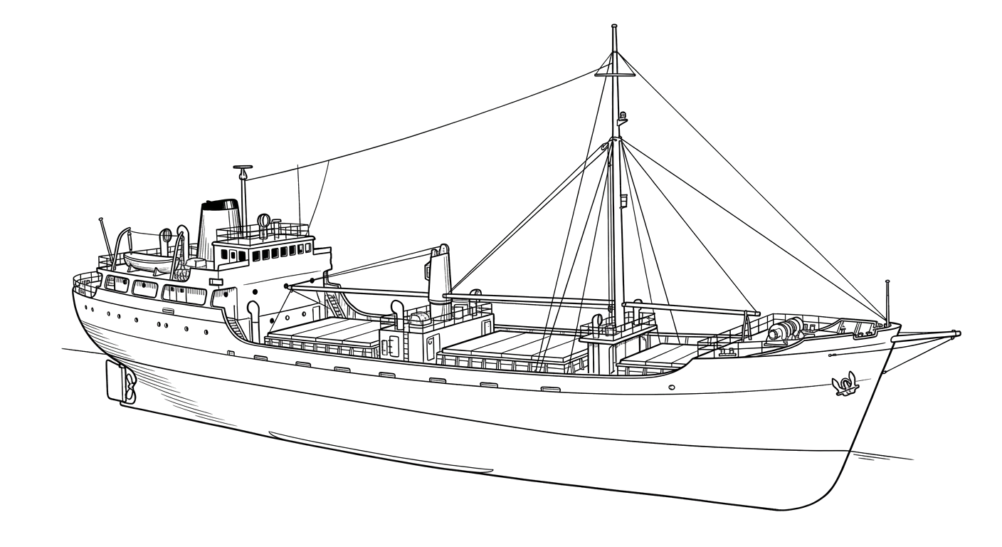Engraved line drawing of the Ronald B. Johnson