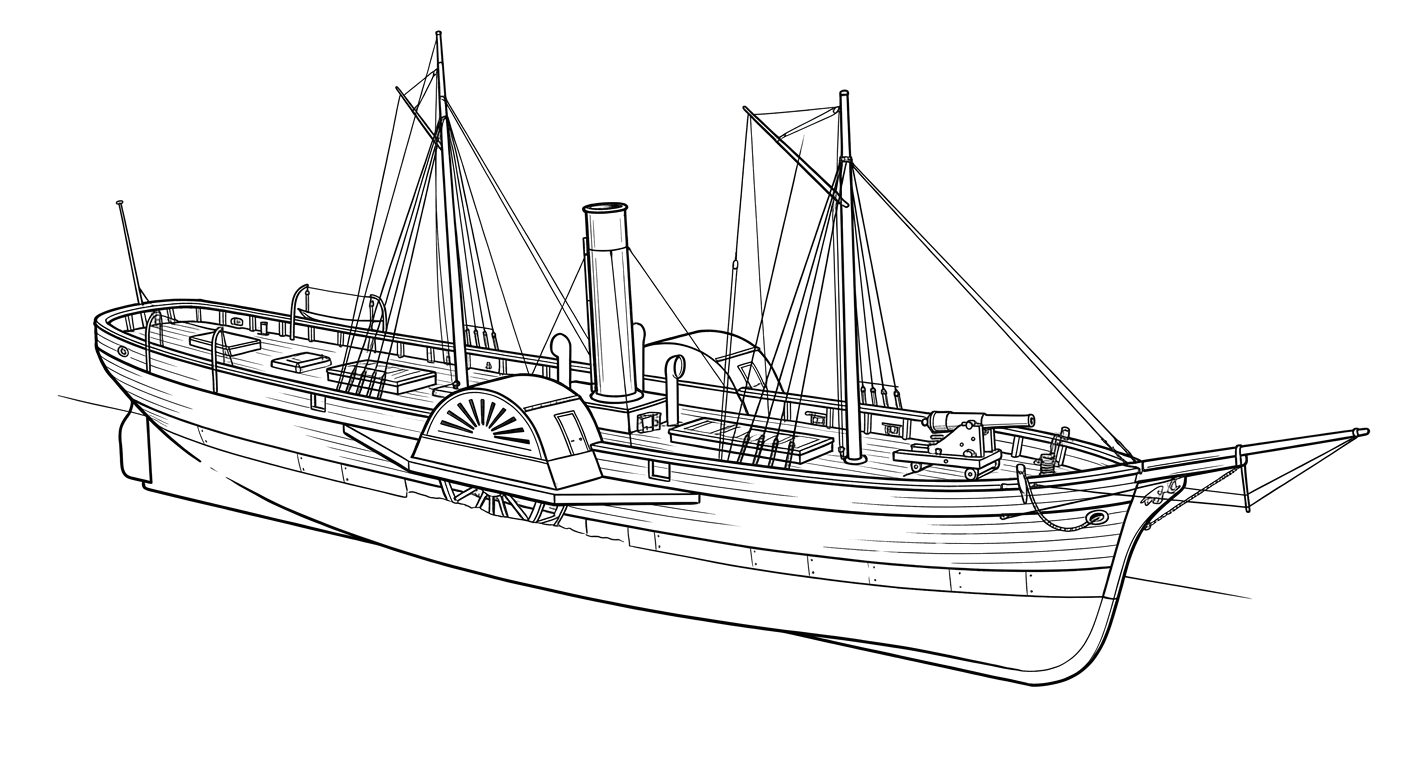 Engraved line drawing of the CSS Gaines