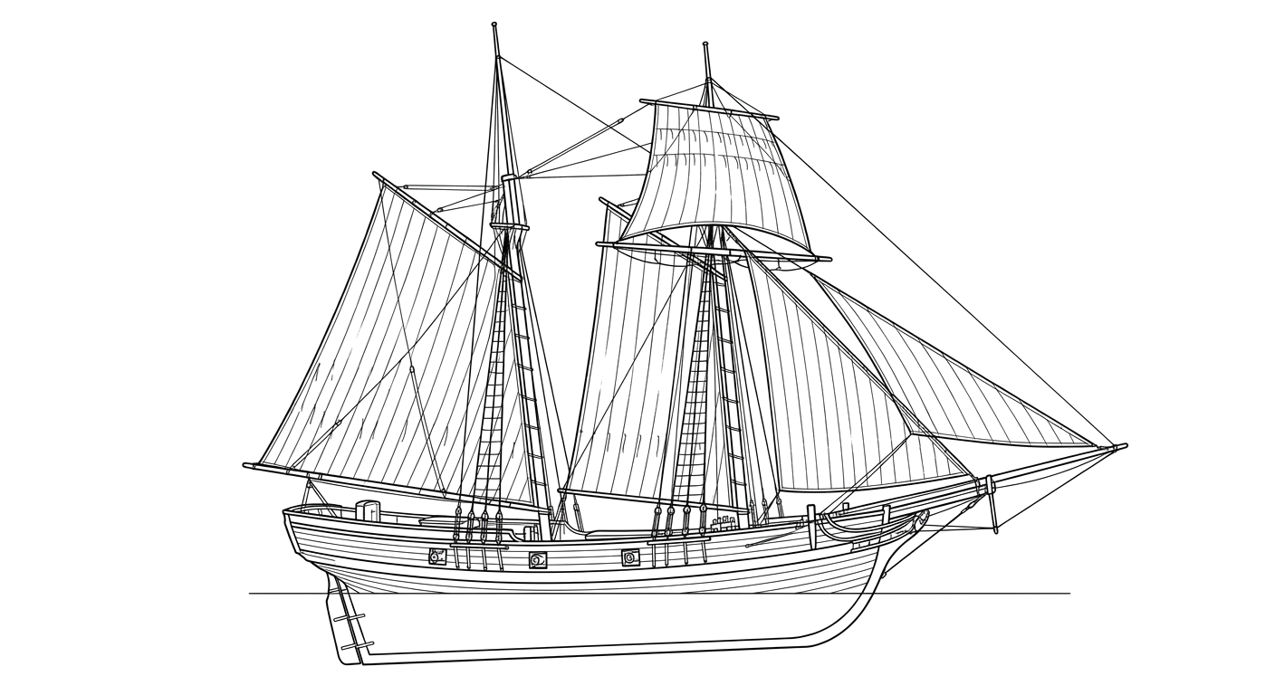 Engraved line drawing of the USS Wild Cat