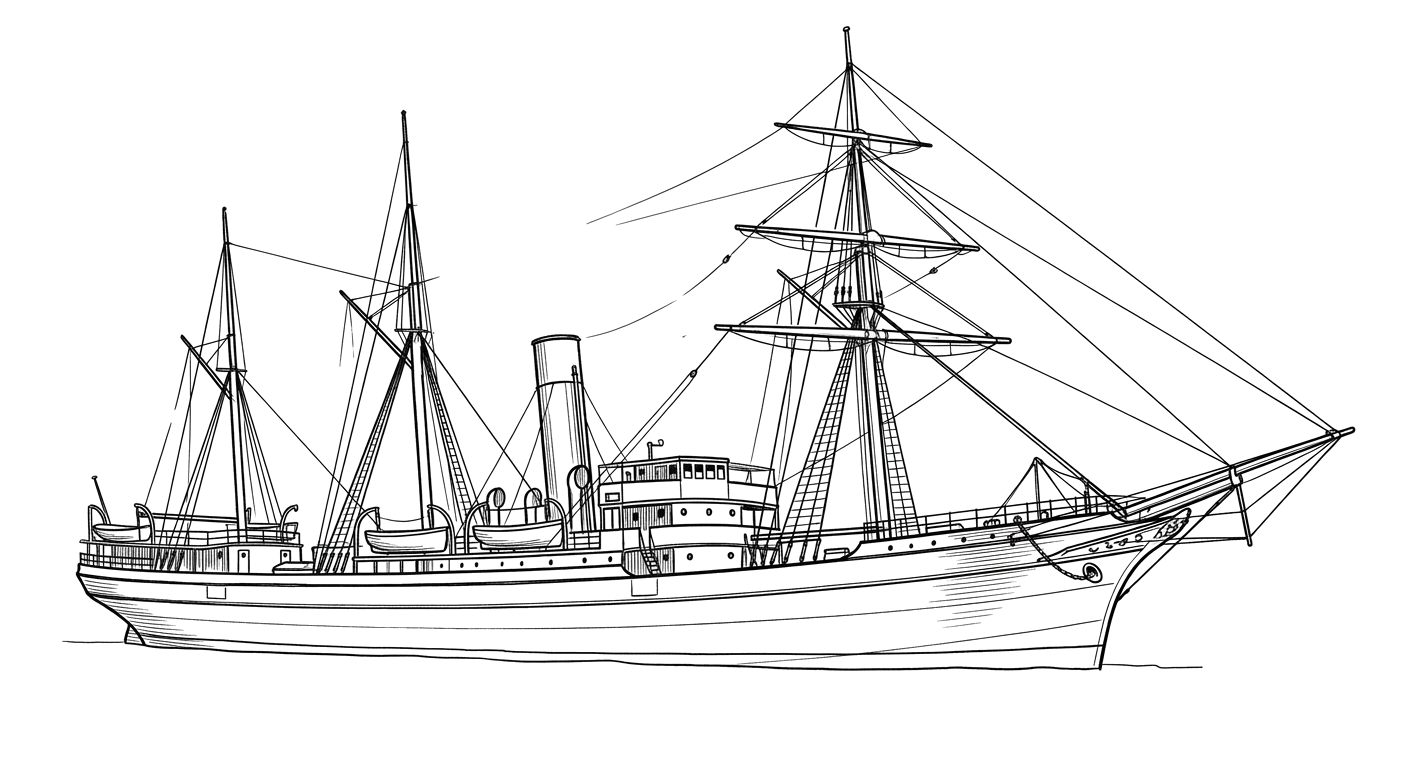 Engraved line drawing of the SS Iberia