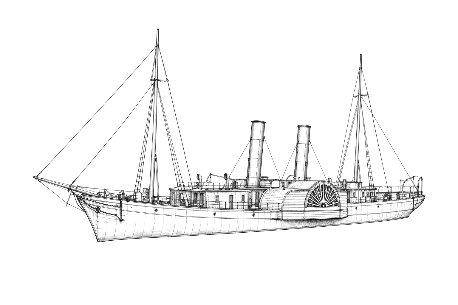 Engraved line drawing of the Fanny and Jenny