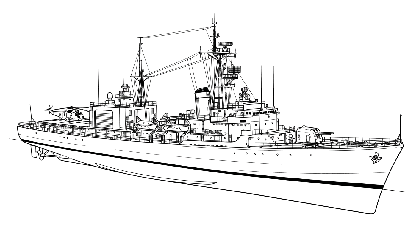 Engraved line drawing of the HMCS Annapolis