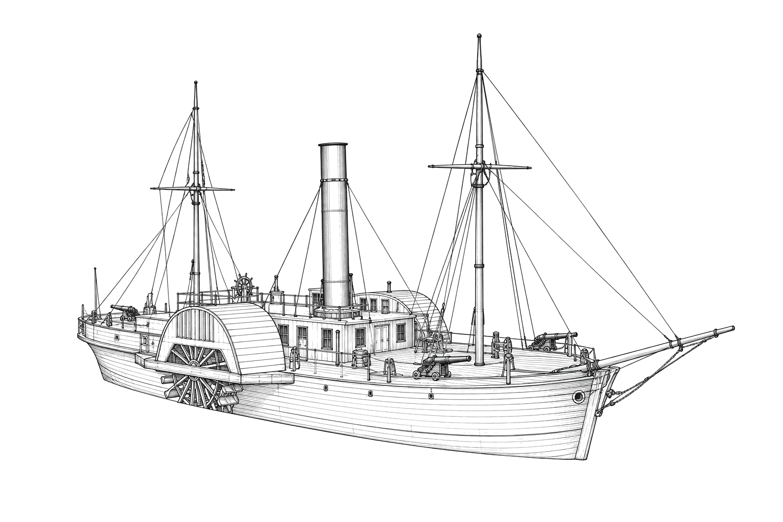 Engraved line drawing of the USS Shawsheen