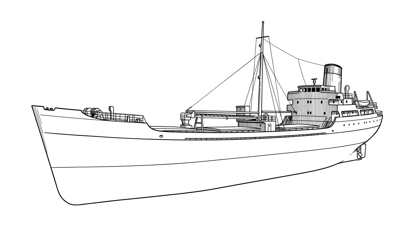 Engraved line drawing of the MV Island Cement