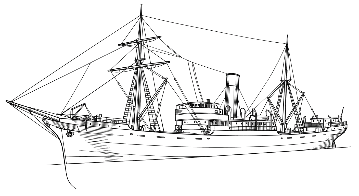 Engraved line drawing of the Roda