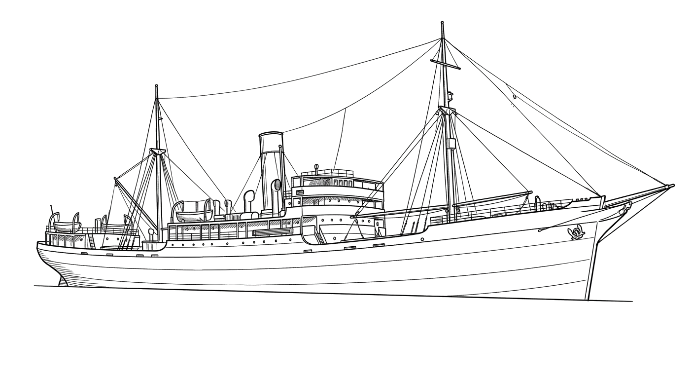 Engraved line drawing of the SS Nevada