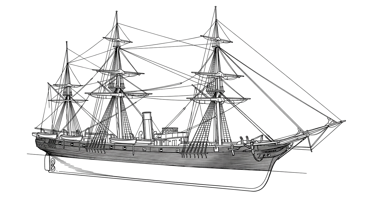 Engraved line drawing of the HMS Lily
