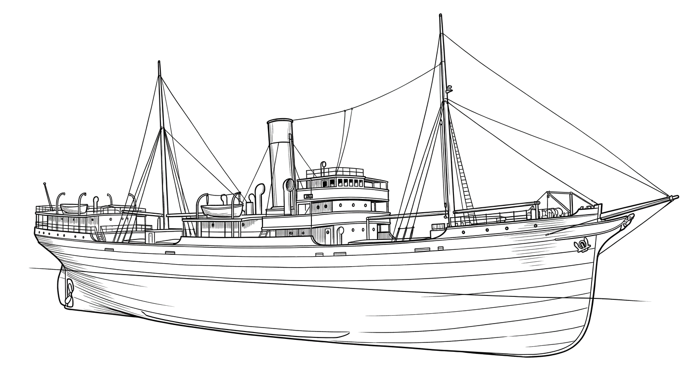 Engraved line drawing of the SS Themis